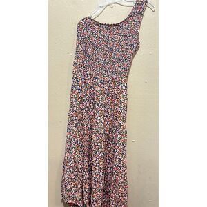 ZCSIA Floral One Shoulder Smocked‎ Midi Dress Women's Size Small Pink Blue